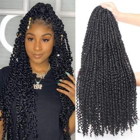 img 4 attached to ⭐️ Leeven 22 дюйма предварительно скрученные волосы для плетения Passion Twist 15 корней/пачка, с предварительной петлей для волос Crochet, для натуральной чёрной плетёной прически Passion Twist 1 пачка