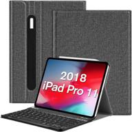 💻 fintie keyboard case for ipad pro 11" 2018 – slim shell cover with secure pencil holder and detachable bluetooth keyboard for easy charging - denim charcoal logo