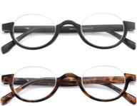 👓 amillet half moon frame reading glasses: stylish retro round design for women and men- 2 pairs with spring hinge readers logo