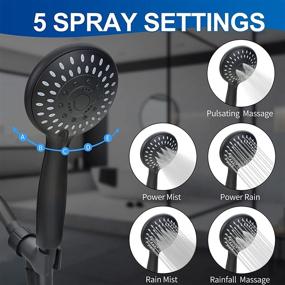img 3 attached to 🚿 Luxsego High Pressure Handheld Shower Head: 5-Setting Powerful Spray, Ideal for Low Pressure Water Supply, 59'' PVC Hose, Solid Brass Bracket, Matte Black