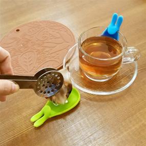 img 1 attached to 🍵 Stainless Steel Tea Bag Tongs Set - 2Pcs Round Tea Bag Squeezer with 2Pcs Bunny Silicone Tea Bag Holders & Rests - 6inch Tea Bag Strainer Clips for Kitchen Bar Tools - Use as Herb or Sugar Ice Cube