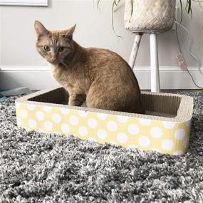 img 1 attached to 🐱 PetRageous 13079 Jerrys Rectangular Corrugated Cat Lounge Scratcher - 20" L x 12" W x 3.5" H - Catnip Included - Yellow Dots - Excellent for Cats!