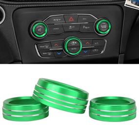 img 4 attached to 🔰 Enhance Your Dodge Challenger Charger 2015-2020 Interior with Yzyun Fit Air Conditioner Switch CD Button Knob Cover: 3 x Aluminum Alloy Decal Trim Rings in Green