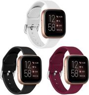 👩 мягкие силиконовые ремешки aresh для fitbit versa 2 / versa / versa lite / versa se - стильные браслеты для женщин и мужчин (черный + белый + сангрия, большой) логотип