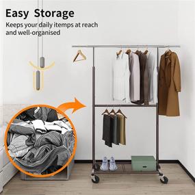 img 3 attached to Vontreux Standard Clothing Garment Rack: Rolling Organizer w/ Wheels & Bottom Shelves, Extendable, Bronze