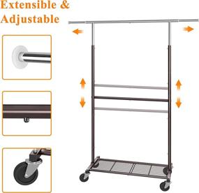 img 2 attached to Vontreux Standard Clothing Garment Rack: Rolling Organizer w/ Wheels & Bottom Shelves, Extendable, Bronze