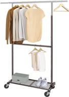 vontreux standard clothing garment rack: rolling organizer w/ wheels & bottom shelves, extendable, bronze логотип