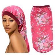 🌸 extra long satin bonnet sleep cap - red flowers - ideal for braids & loose hair logo