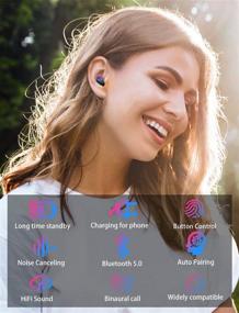 img 2 attached to 🎧 True Wireless Earbuds: Premium Bluetooth 5.0 Earphones with IPX5 Waterproofing, Hi-Fi Stereo Sound, and Built-in Mic - Perfect for Work, Sport, Gym, Travel, and Running