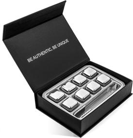 img 3 attached to 🥃 8 Whiskey Stones Set, Reusable Chilling Rocks, Premium Stainless Steel Ice Cubes, Ideal Gift for Men, Dad, Christmas, Includes Storage Tray and Silicone Tip Tongs.