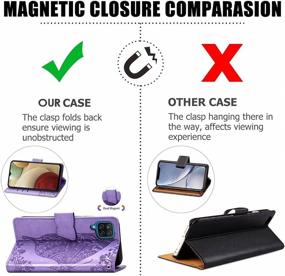 img 2 attached to 🦋 Cmeka Galaxy A12 Wallet Case for Women - Magnetic 3D Butterfly Leather Folio with Card Slots, Kickstand, and Wrist Strap - Soft TPU Protection - Purple