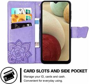 img 3 attached to 🦋 Cmeka Galaxy A12 Wallet Case for Women - Magnetic 3D Butterfly Leather Folio with Card Slots, Kickstand, and Wrist Strap - Soft TPU Protection - Purple