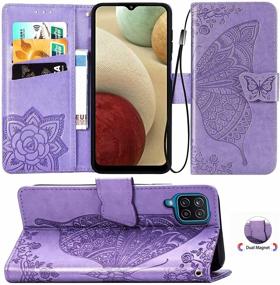 img 4 attached to 🦋 Cmeka Galaxy A12 Wallet Case for Women - Magnetic 3D Butterfly Leather Folio with Card Slots, Kickstand, and Wrist Strap - Soft TPU Protection - Purple