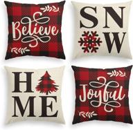 набор чехлов для подушек avoin buffalo plaid believe joyful home snow - праздничное рождественское зимнее украшение в виде подушек с снежинками для дивана - 18x18 дюймов - 4 штуки в упаковке логотип