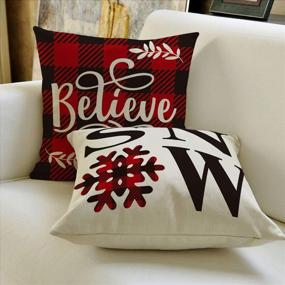 img 1 attached to Набор чехлов для подушек AVOIN Buffalo Plaid Believe Joyful Home Snow - праздничное рождественское зимнее украшение в виде подушек с снежинками для дивана - 18x18 дюймов - 4 штуки в упаковке