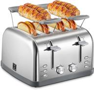 🍞 yabano 4 slice toaster: bagel toaster with 7 shade settings, warming rack, and extra wide slots in stainless steel, silver finish - defrost, bagel, cancel function with removable crumb tray логотип