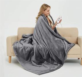 img 3 attached to MARQUESS Heated Throw Blanket Electric - Micro Plush Sherpa, Reversible Flannel, 4 Heat Settings, Auto-Off - Grey, 50 X 60