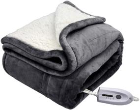 img 4 attached to MARQUESS Heated Throw Blanket Electric - Micro Plush Sherpa, Reversible Flannel, 4 Heat Settings, Auto-Off - Grey, 50 X 60