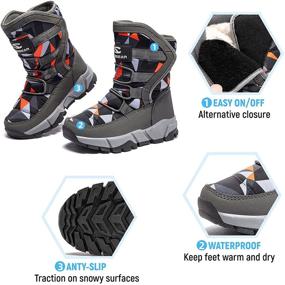 img 3 attached to 👢 Boys Winter Snow Boots Waterproof: Grey/Orange Faux Fur Lined Big Boys' Shoes for Outdoor Adventure