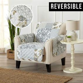 img 3 attached to 🪑 Scalloped Printed Furniture Protector: Stain Resistant Chair Cover in Grey - Ideal for Patchwork Décor