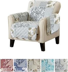 img 4 attached to 🪑 Scalloped Printed Furniture Protector: Stain Resistant Chair Cover in Grey - Ideal for Patchwork Décor