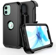 📱 black heavy duty shockproof armor case with belt clip holster for apple iphone 12 6.1 2020 phone - compatible with iphone 12 case, iphone 12 pro case logo