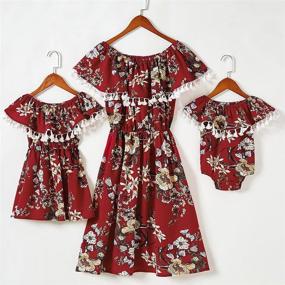 img 3 attached to Floral Printed Chiffon Mommy and Me Dresses with Bowknot Ruffles: Perfect Matching Outfits for Beach, Featuring Short Sleeves