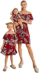img 4 attached to Цветочные платья из шифона для мамы и дочери с бантом-руфлями: идеальные совпадающие наряды для пляжа, с короткими рукавами