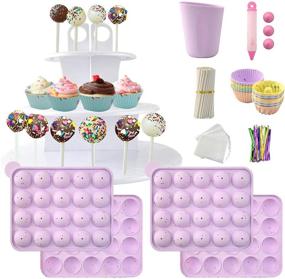 img 4 attached to 🎂 Cake Pop Maker Bundle with Silicone Lollipop Molds, 3 Tier Display Stand, Silicone Cupcake Molds, Chocolate Candy Melting Pot, Lollipop Sticks, Decorating Pen, Bags, and Twist Ties (Purple)