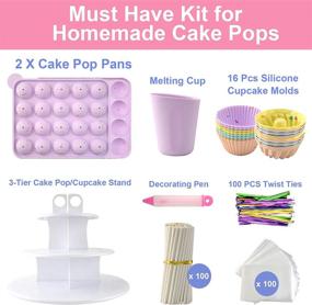 img 3 attached to 🎂 Cake Pop Maker Bundle with Silicone Lollipop Molds, 3 Tier Display Stand, Silicone Cupcake Molds, Chocolate Candy Melting Pot, Lollipop Sticks, Decorating Pen, Bags, and Twist Ties (Purple)