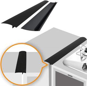 img 4 attached to 🔥 Черные силиконовые накладки для заполнения щели на плите (набор из 2 шт.), термостойкие дополнения для заполнения зазоров между плитой и столешницей, удобно очищать (25 дюймов)