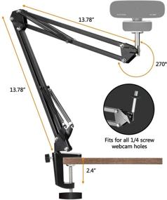 img 3 attached to 📷 Adjustable Webcam Stand Clamp Mount with Rotatable Cantilever Scissors Long Arm Bracket - Aluminum Fixed Clip, 1/4 Inch Screw - Logitech Webcam C930e, C930, C920, and More