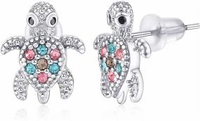 img 4 attached to Hypoallergenic Sea Turtle Stud Earrings – KINGSIN Silver with Green Cubic Zirconia; Perfect Jewelry Gift for Women and Girls