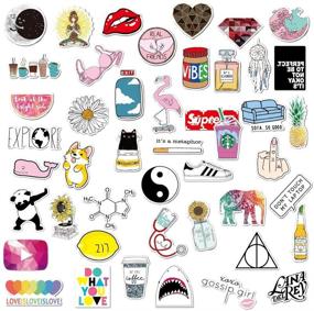 img 1 attached to 🔒 Durable Waterproof Vinyl Sticker Pack - 46Pcs for Water Bottles, Laptop, Skateboard, Car - Ideal for Kids, Teens, and Adults