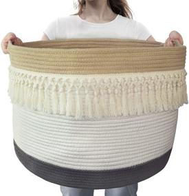 img 4 attached to 🧺 AELS XXXLarge 22"x15" Rope Boho Basket: Stylish Woven Baby Laundry Storage with Handles - Ideal for Blankets, Toys, Comforter, Cushions, Threads, and more!