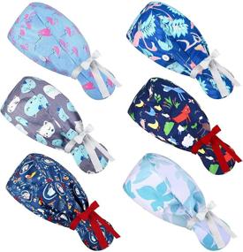 img 4 attached to 🎀 Premium Set of 6 Adjustable Bouffant Hats with Sweatband, Buttoned Turban, and Stylish Ribbon Print – Head Tie Covers