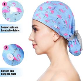 img 1 attached to 🎀 Premium Set of 6 Adjustable Bouffant Hats with Sweatband, Buttoned Turban, and Stylish Ribbon Print – Head Tie Covers