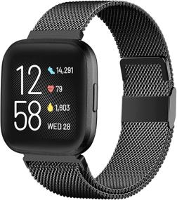 img 4 attached to 🖤 Стильные ремешки из нержавеющей стали для Fitbit Versa/Versa Lite/Versa 2 - Черный (малый размер)