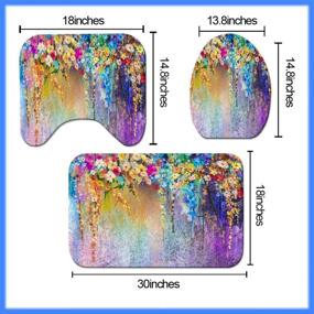 img 1 attached to 🚿 Waterproof Floral Shower Curtain Sets with Non-Slip Rugs, Toilet Lid Cover and Bath Mat - Colorful Weeping Flowers Design, 12 Hooks Included