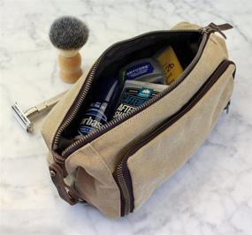 img 2 attached to Durable Canvas & Leather DOPP Kit Travel Bag with YKK Zipper - Perfect for Men and Women (Medium, Khaki)