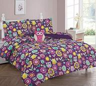 🦉 6-piece twin size girls comforter set bed in a bag w/sham, sheet set & decorative toy pillow, purple and pink owl sunflower print comforter bedding set with sheets, twin 6-pc owl purple rose logo