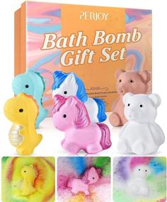 img 4 attached to 🛀 Perjoy Bath Bombs: Natural Gift Set with 6 Bubble Bath Bombs for Women and Kids - Dinosaur, Bear, Unicorn Fizzies; Shea Butter Spa Moisturize for Birthday, Valentines, Mother's Day