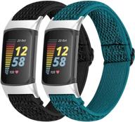 📌 ocebeec 2 набор регулируемых эластичных ремешков для fitbit charge 5 - стильная замена нейлонового браслета для женщин и мужчин (черный+темно-синий) логотип