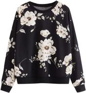 🌸 romwe women's floral print long sleeve pullover tops: lightweight sweatshirt for casual chic логотип