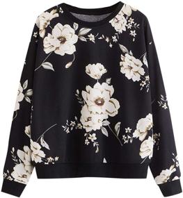 img 4 attached to 🌸 Romwe Women's Floral Print Long Sleeve Pullover Tops: Lightweight Sweatshirt for Casual Chic