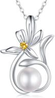 🌼 zoeniya handpicked white freshwater cultured pearl necklace with sterling silver sunflower & daisy flower pendant - ideal gift for women and teen girls birthday logo