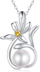 img 4 attached to 🌼 Zoeniya Handpicked White Freshwater Cultured Pearl Necklace with Sterling Silver Sunflower & Daisy Flower Pendant - Ideal Gift for Women and Teen Girls Birthday