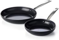 🍳 greenpan prime midnight hard anodized healthy ceramic nonstick frying pan/skillet set, black, 8-inch and 10-inch logo