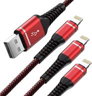 🔌 durable 6ft heavy duty charger cable - 3pack usb charging cable for iphone, braided nylon long cord - compatible with iphone 11/11 pro/x/xs max/xr / 8/8 plus / 7/7 plus/6/6s/6plus / ipad mini - red logo
