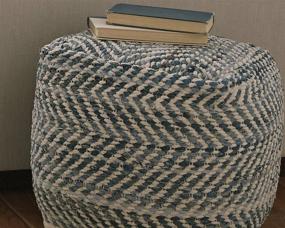 img 1 attached to 🪑 Stylish and Handmade Ashley Chevron Woven Pouf - 20 x 20, Blue and White